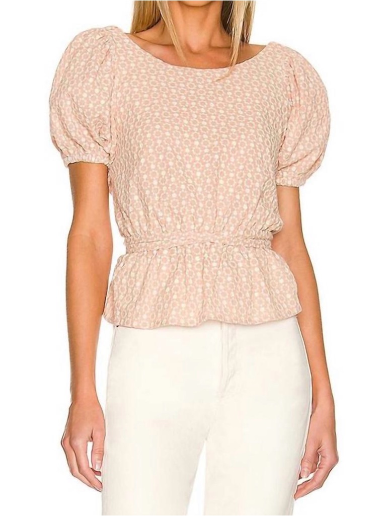 Line & Dot Nwt Millie Top Floral Embroidered Puff Sleeve Peplum S Flamingo